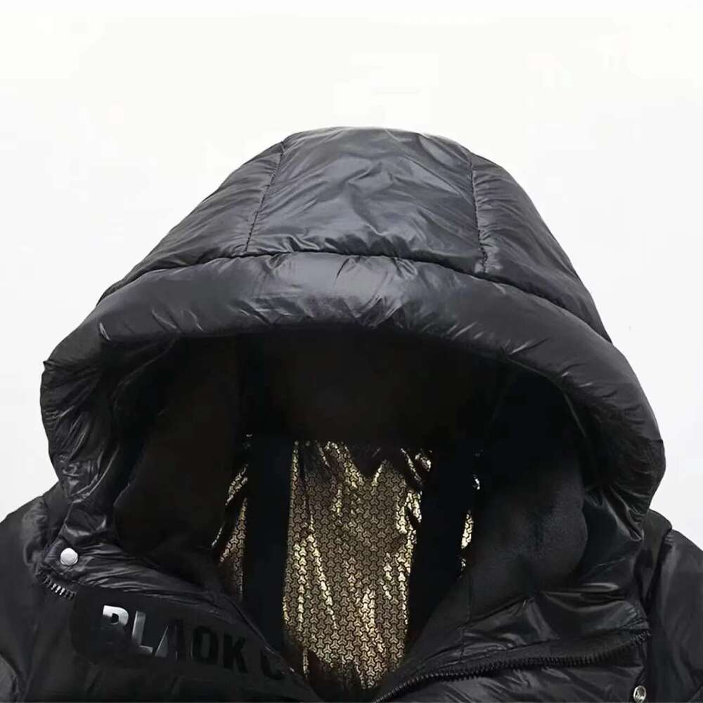 Black Gold Eight Grid Long Couple Hooded Thickened White Duck Down Jacket, New Winter for Men and Wome