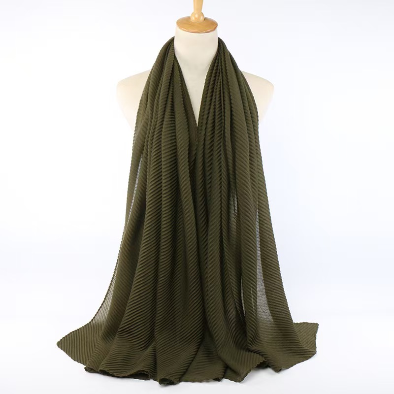 T823 solid color polyester breathable solid color wrinkled scarf fashion twill cotton and linen wrinkled headscarf for women