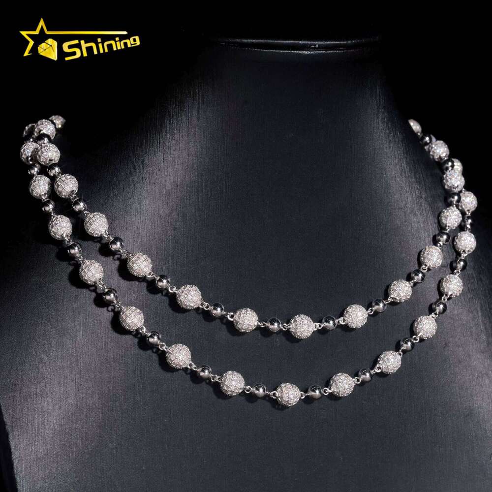 Fine Jewelry Popular 8mm Sterling Sier Moissanite Ball Bead Cuban Necklace Custom Hip Hop Link Chain