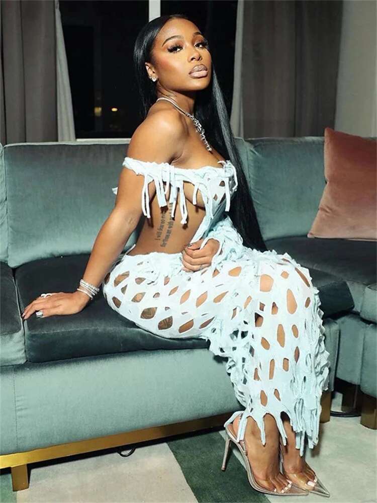 Sexy party club Dress Fashion Streetwear hollow out Maxi Dresses Women Party Birthday Outfits Wholesale Drop shipping