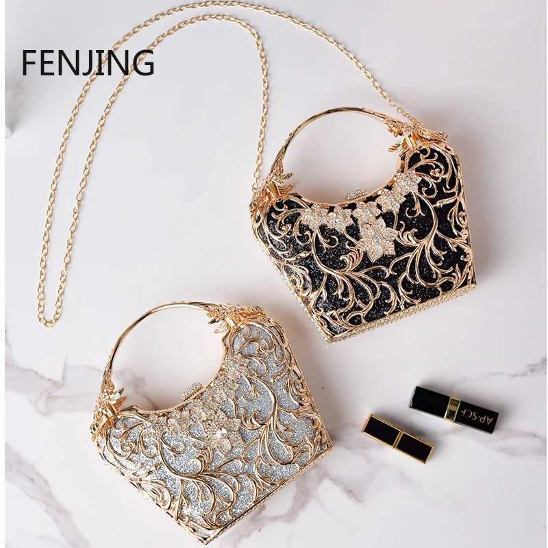 Hollow Out Metal Evening Bags Fashion Shiny Party Banquet Handbags Female Luxury Clutch Purse Bolso Mujer Chain Shoulder Bag M250624