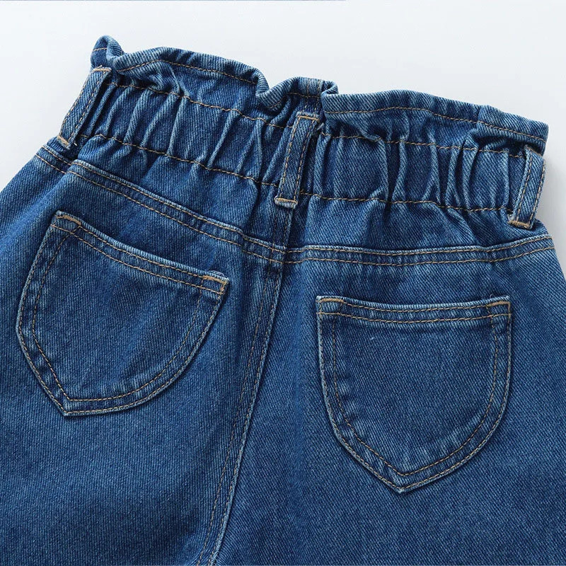 MILANCEL Spring Kids Jeans Girls Cute Solid Color Denim Blue Pants Children Loose Trousers 250528