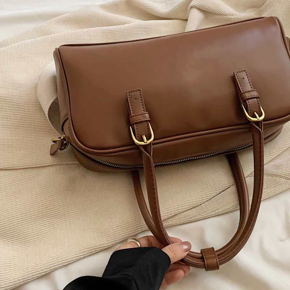 Women Shoulder Bag Adjustable Strap Boston PU Leather Multi-pocket Top Handle Bag Clutch Purse for Work Travel Y250528