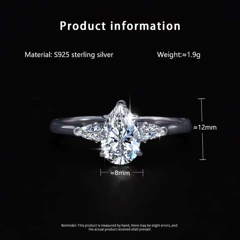 Factory Wholesale Teardrop Shape Marquise Cut Diamond Moissanite 925 Silver Wedding Proposal Ring for Women