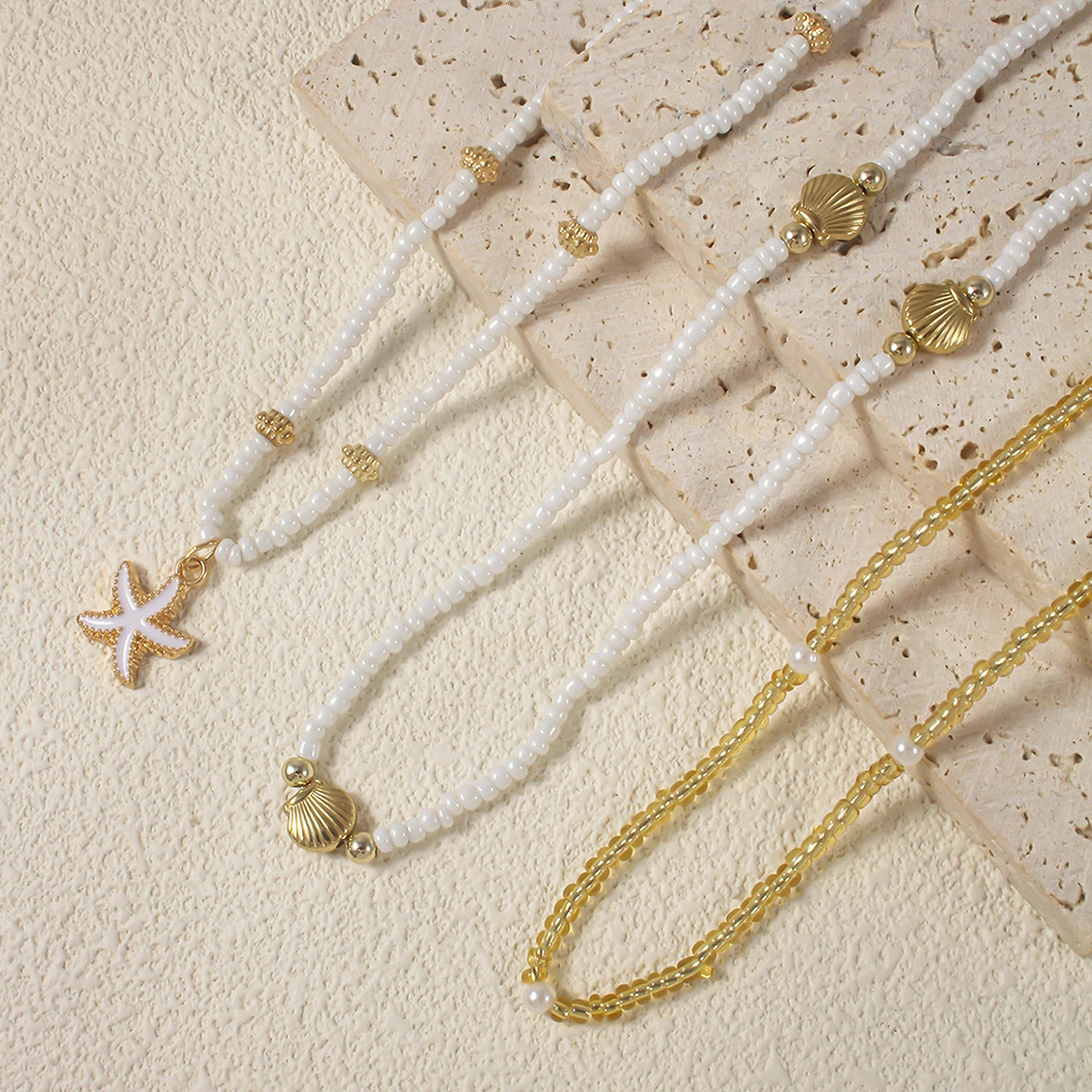 Bohemian Handmade Bead Stacked Choker Delicate Starfish Shell Pendant Necklace Womens Summer Beach Party Vacation Jewelry 250519