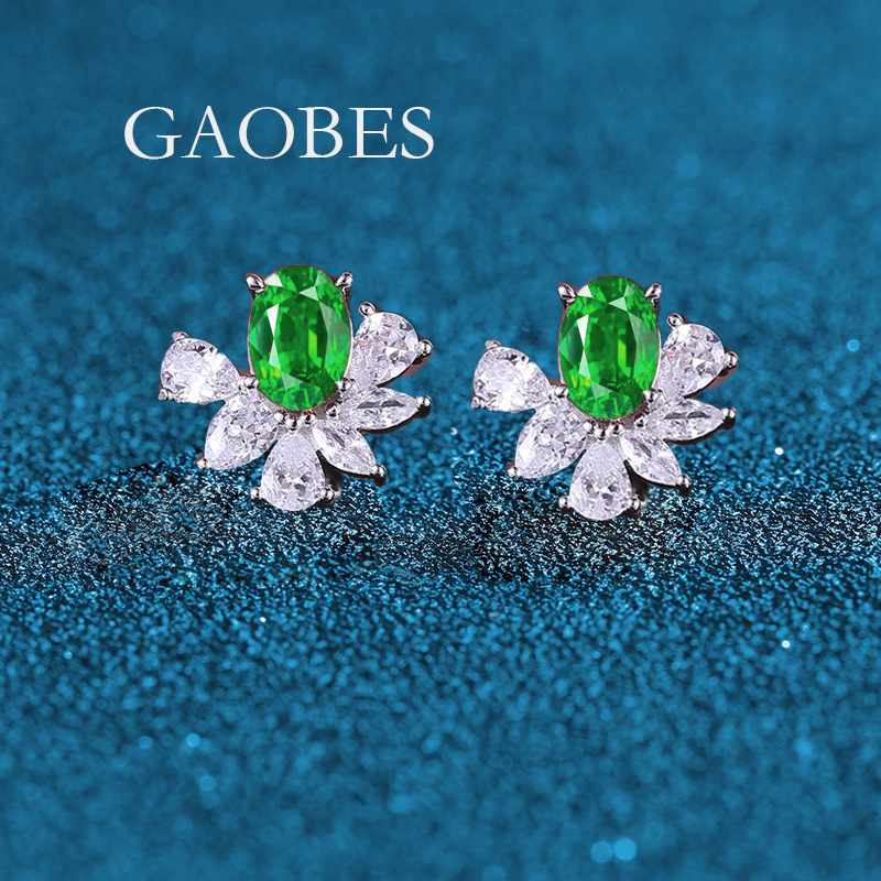 S925 Sterling Silver Multi-Color Stud Earrings in Red, Pink, Green, and Blue, Women's Niche and Versatile Jewelry, High-End Fashion Design