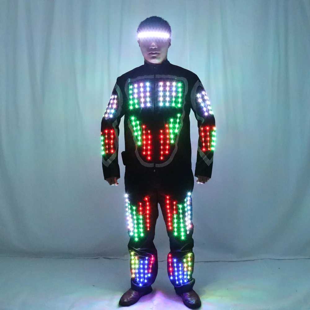 Full Color LED Growing Robot Suit Costume Men LED Luminous Flashing Clothing Dance Wear For Night Clubs Party Event Bar Supplies W250528
