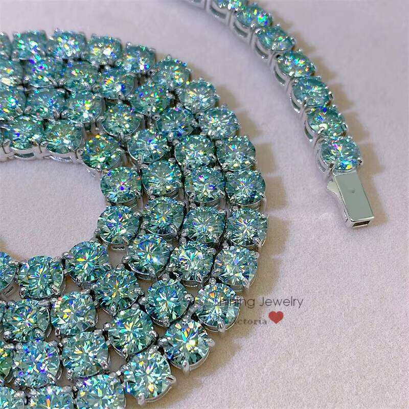 Hip Hop Hot Factory Direct Sell Sterling Sier White Gold 6.5mm Blue Moissanite Tennis Chain