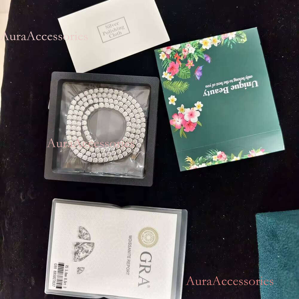 RTS Large Stock 2.0mm-5.0mm Hip Hop Sier Iced D VVS1 Moissanite Tennis Chain Necklaces Pass Dia Tester for Gift