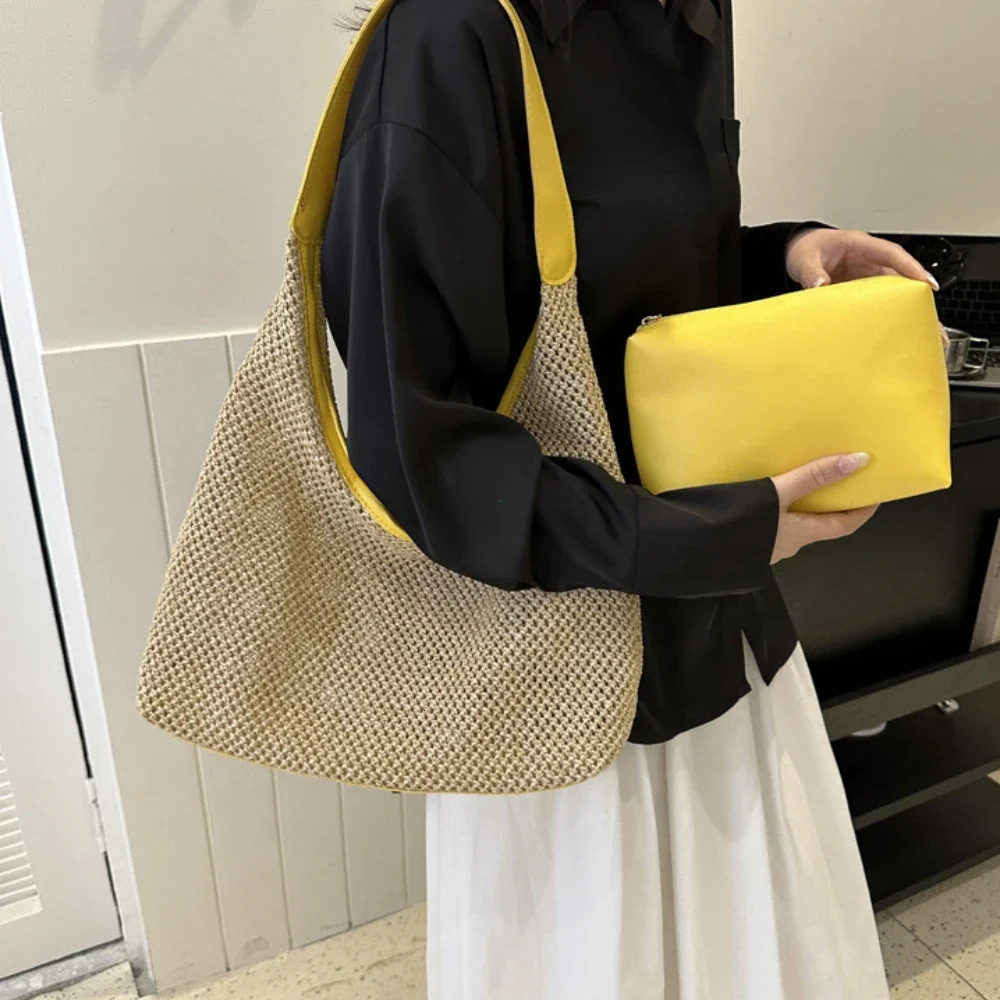 Casual Beach Summer Woven Mother-in-law Bag Fashionable One-shoulder Seaside Travel Beach Straw Bag Women Handbags 250527
