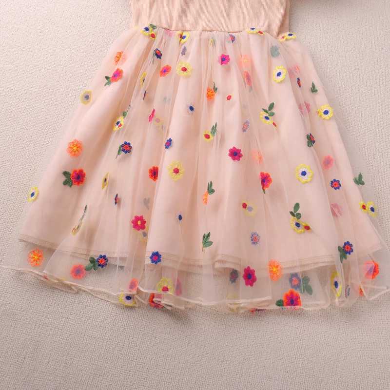 Humor Bear Girls New Summer Clothes Fly Sleeve Print Splice Sweet and Cute Mesh Dress Gentle Style Vestidos Casual Outfit 2-6Y X250528