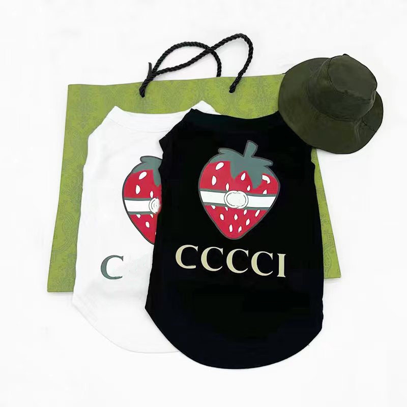 Designer Dog Shirt, Soft Breathable Dog Vest for Boy Girl Dogs,Classic Letter Print, Strawberry Pattern Pet Clothes, Pet Tshirt for Frenchie, Dachshund, Yorkie XL A447