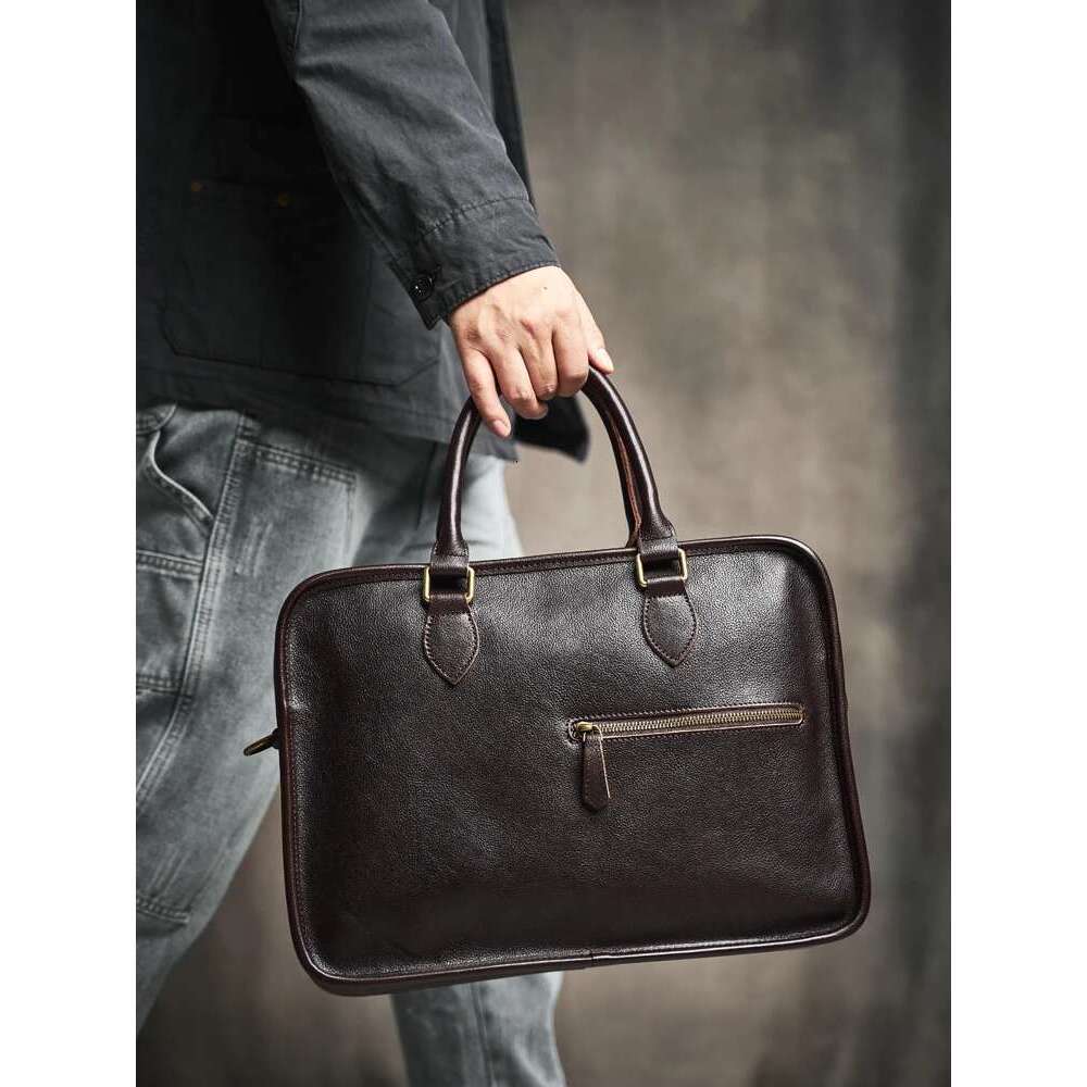 Genuine Leather Business Briefcase Casual Vintage Handbag Shoulder Messenger Men's Office Laptop 16 Inch Bag