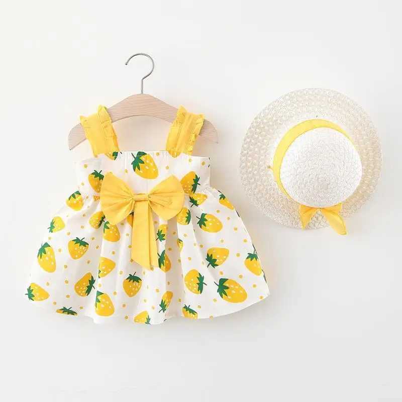 Summer New Girls Dress Baby Girl Dress Korean Version Floral Dress Baby Stylish Cotton Dress Bow Tie Hat Included X250528