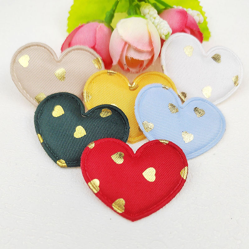 60Pcs Gold Polka Dot Heart Padded Applique For Children's Headband Hair Clip Accessories, Shoes, Hats Decoration Patches
