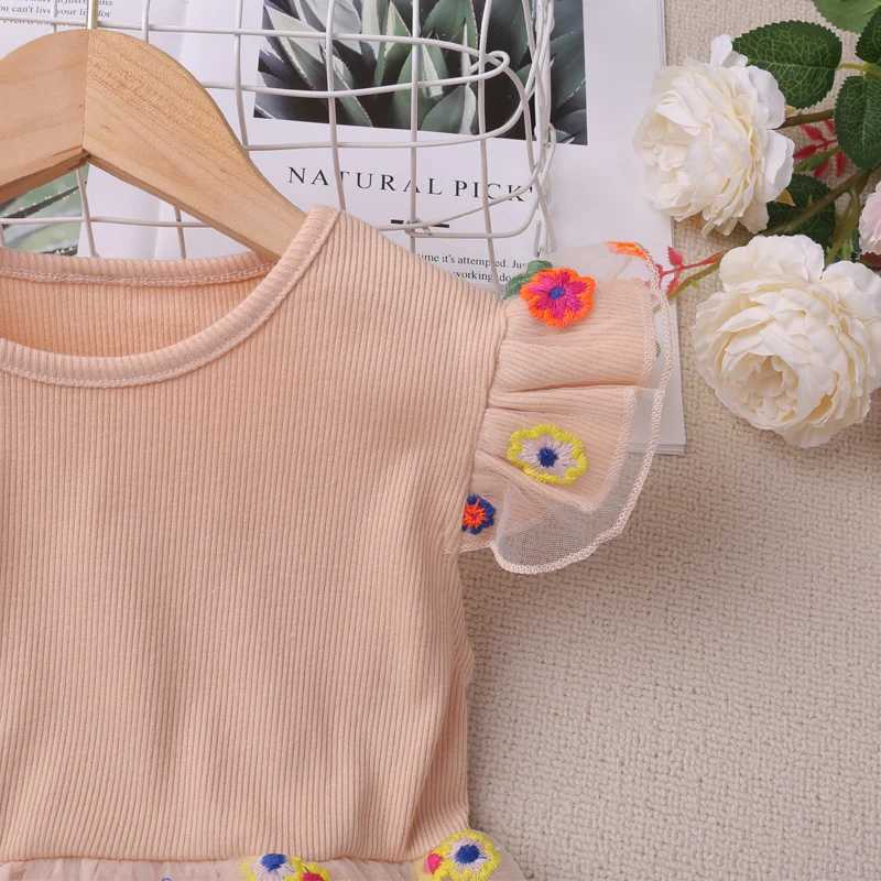 Humor Bear Girls New Summer Clothes Fly Sleeve Print Splice Sweet and Cute Mesh Dress Gentle Style Vestidos Casual Outfit 2-6Y X250528
