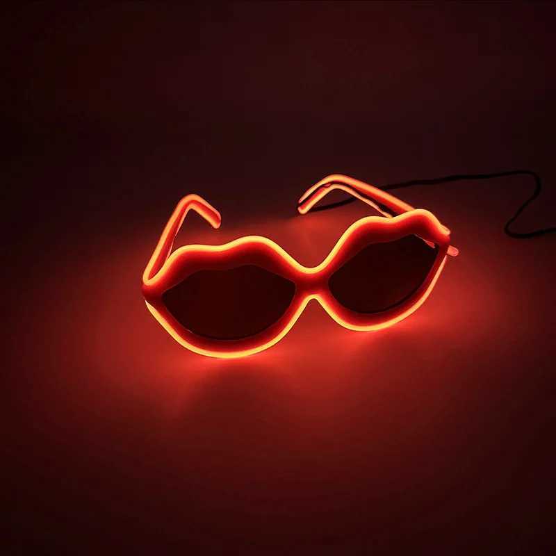 Sexy Red Lips Sunglasses for Women Retro Metal Frame KISS ME Glasses with LED Light Valentine Wedding Party Cosplay Eyewear W250528