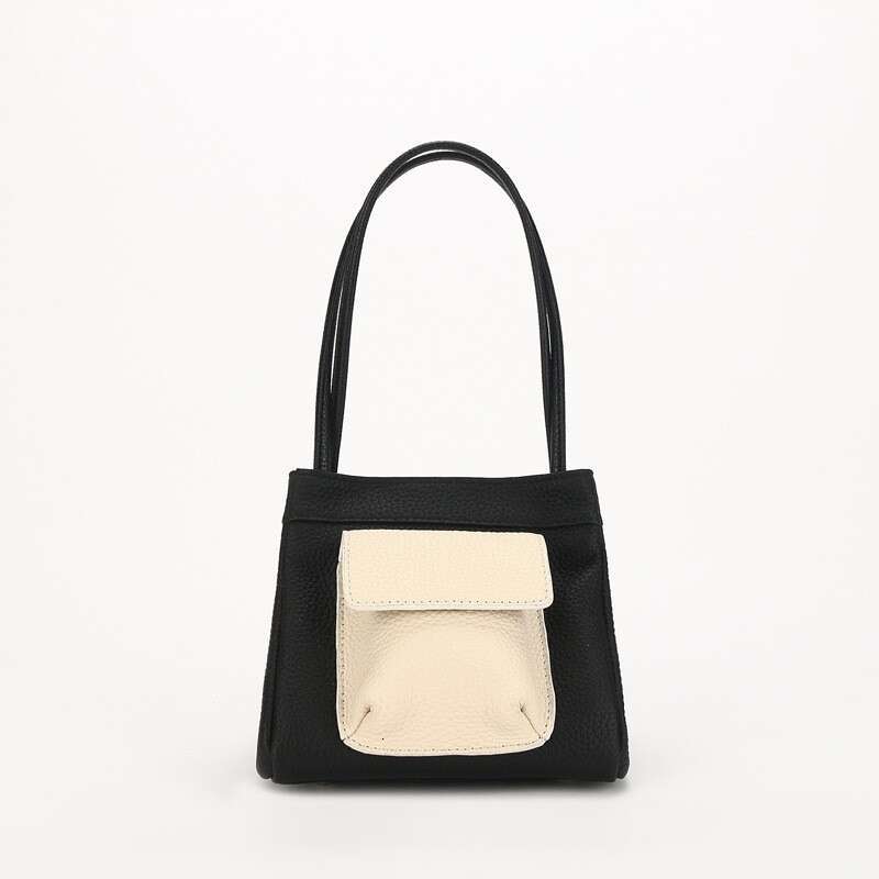 Women's 2023 New Color-Block Small Pocket Handbag Top Layer Cowhide Square Unique Personality Crossbody Bag