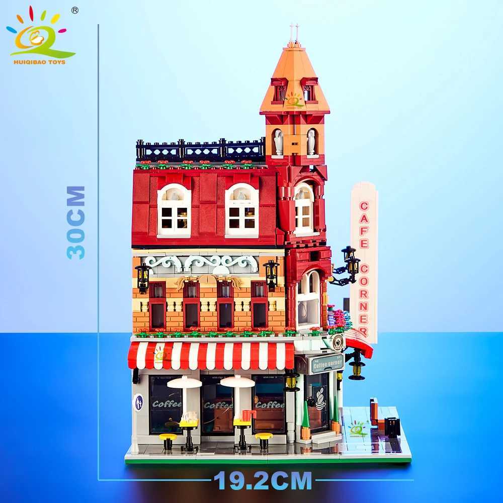 HUIQIBAO Toys MOC Ci Corner Coffee Shop Architecture Sle Street View Micro Building Blocks for Children Construction Bricks Z250528