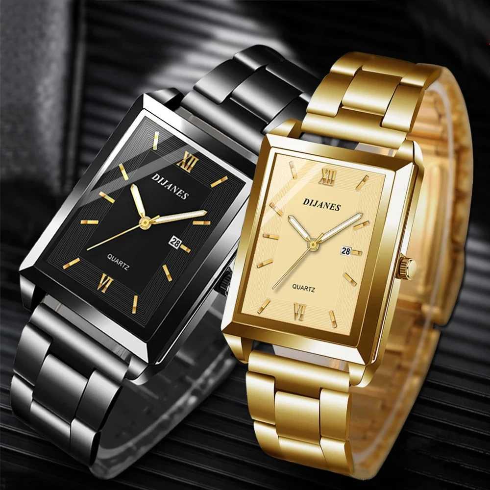 Top Brand Luxury Watches for Men Fashion Quartz Wristwatch Square Gold Stainless Steel Watch Band Business Clock Gold Watch XJ250527