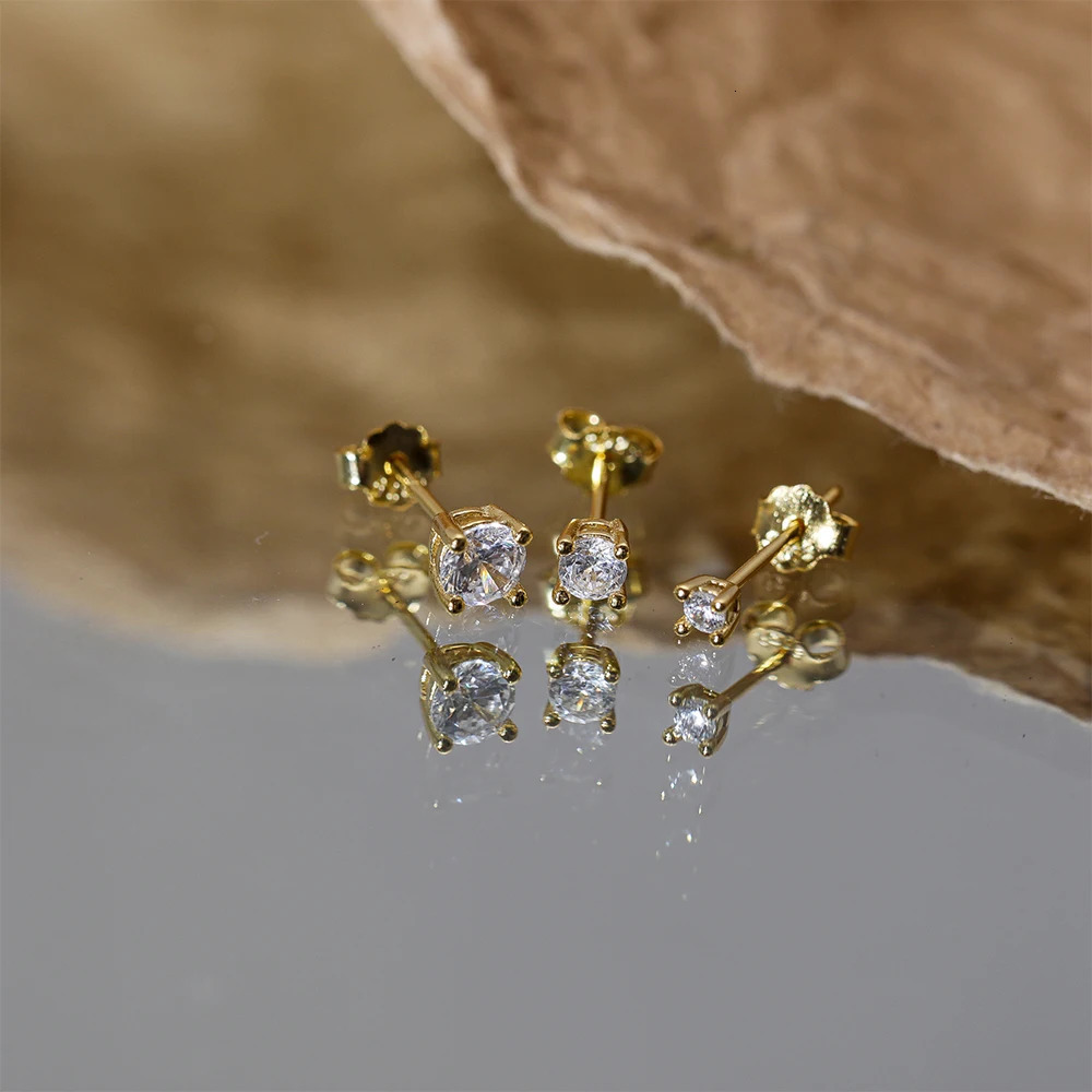 Aide 3PCS 2mm 3mm 4mm 925 Sterling Silver Ins Zircon Stud Earrings Gold Mini Minimalism Earrings Fine Jewelly Party Gift 250527
