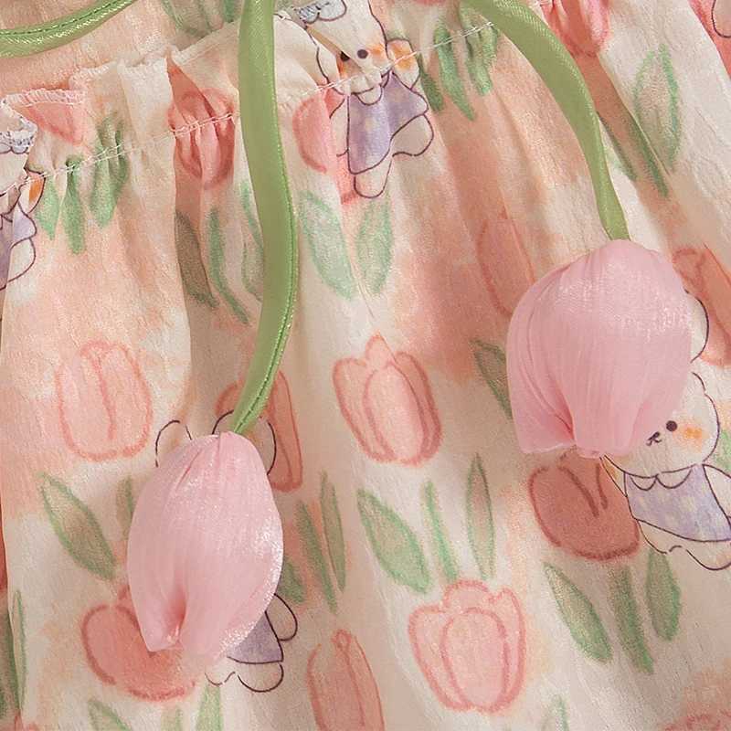 Summer New Cartoon Little White Rabbit Baby Girl Dress Pink Tulip ChildrenS Sleeveless Clothes (9 Months -4 Years Old) X250528