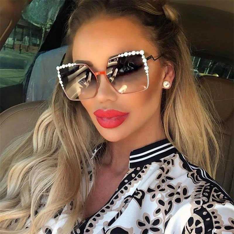 Oversized Square Sunglasses Ladies 2024 New Luxury Pearl Sunglasses Women Brand Designer Fashion Shades big Square W250528