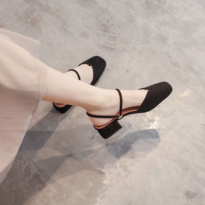 Square Closed Toe 2025 New Summer Mid Chunky Heel Fairy Style Fashion Dress Sandals for Women
