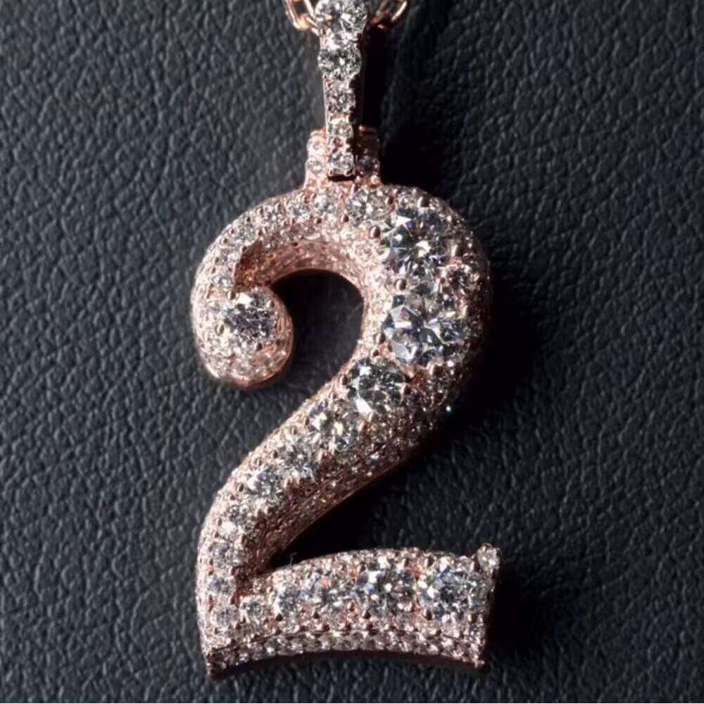 2025 Trending 3D New Design Custom Side Setting Iced Out Fine Jewelry Sier Number Moissanite Dia Letter Pendant