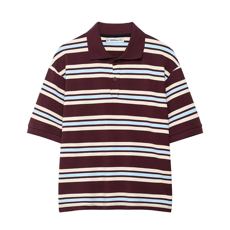 RAFZNB Preppy Style Striped Polo Shirts for Women Fashion Turndown Collar Short Sleeve Summer Female Chic Tops 250520A