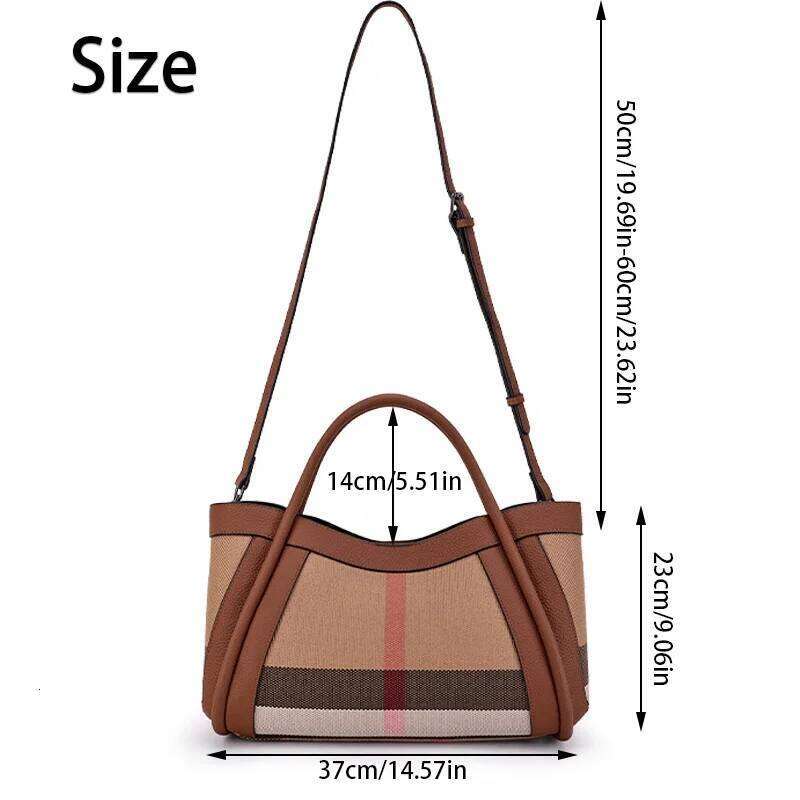 Stripes Tote Handbag Crossbody Canvas Genuine Leather Women's Bags Large Retro Checkered Shoulder Messenger Bag