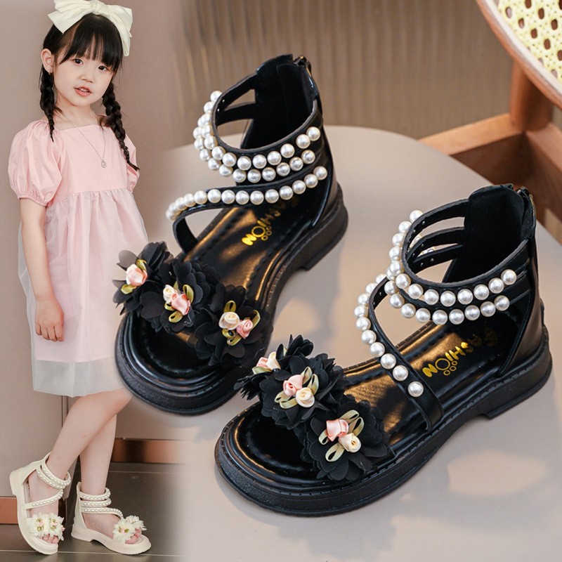 Girl Sandals Summer Toddler Sandals for Girls Fashion Sweet Kidsnest Kids Causal Pearl Roman Sandals Solid Color Sizes US7C-US5Y K0702