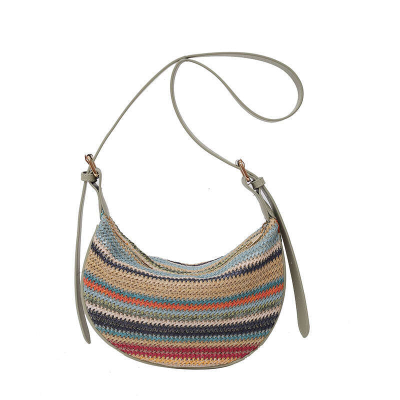 New Fashion Rainbow Straw Tote For Women Casual Versatile Chic Pastoral Style Shoulder Crossbody Bag