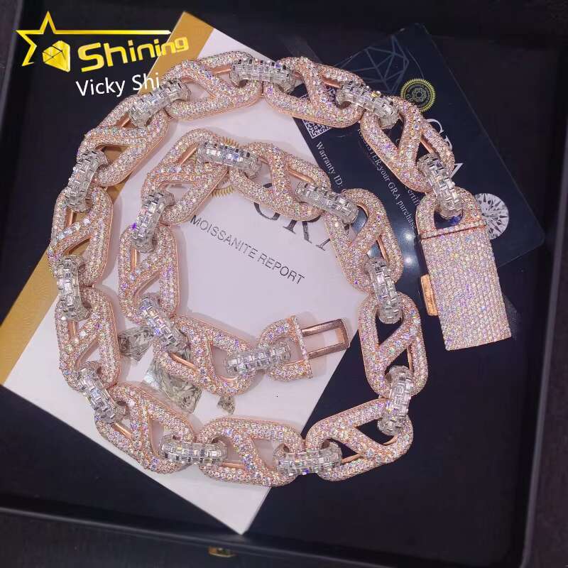 Rapper Luxury Hip Hop Jewelry 20MM Big Miami Cuban Necklace 925 Silver Two Tones Iced Out Moissanite Cuban Link Chain