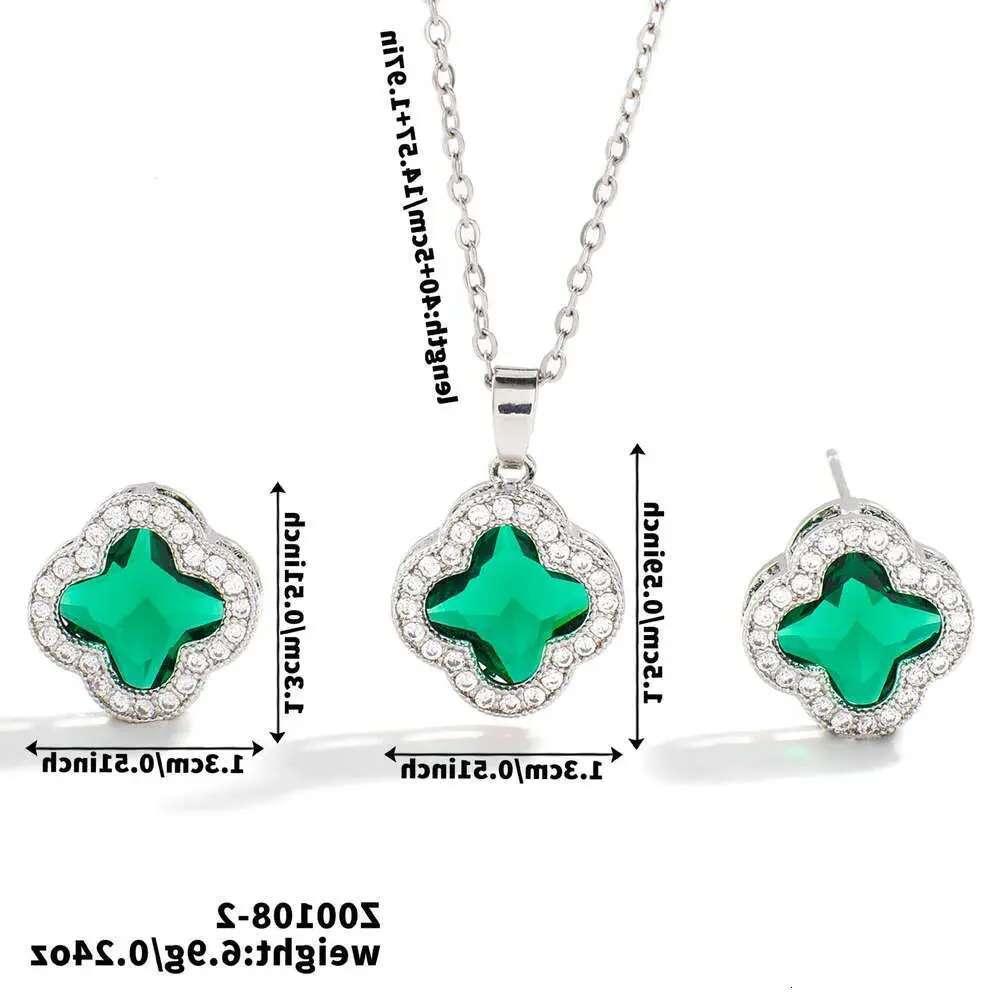 Micro inlaid clover necklace earrings two-piece set, women's light niche design, high-end feeling, internet celebrity temperament jewelry set
