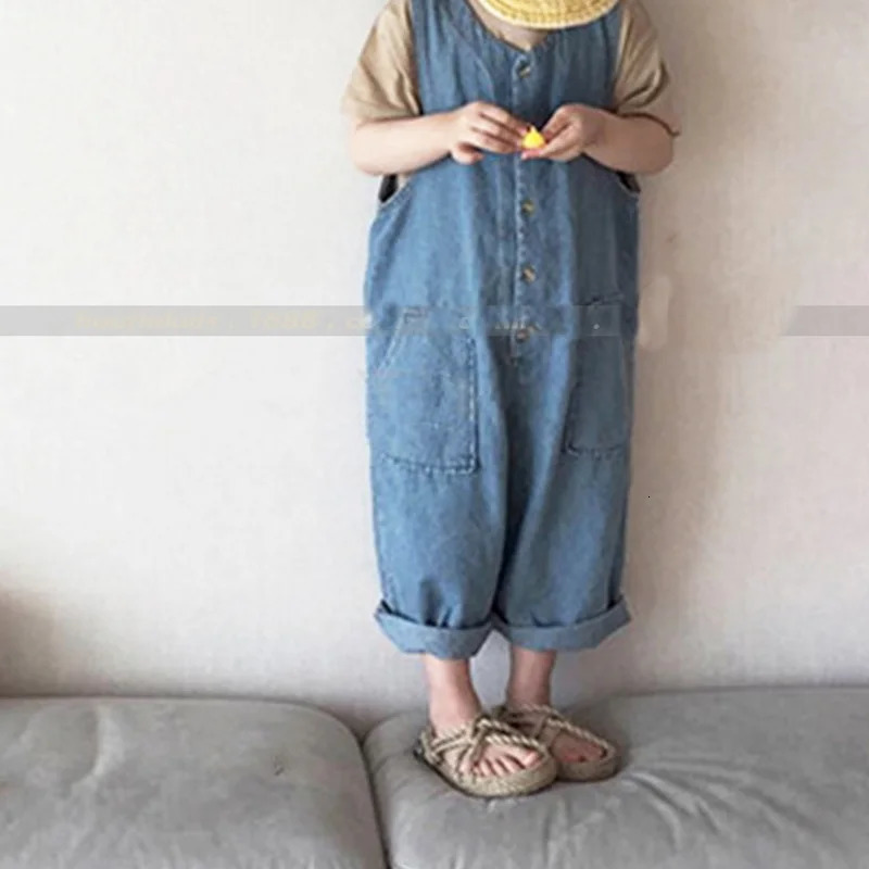 Family Matching Outfits Summer Thin Blue Denim Jumpsuit Fashion Loose Unisex Overall for Mother and Daughter Son Clothing H396 250528