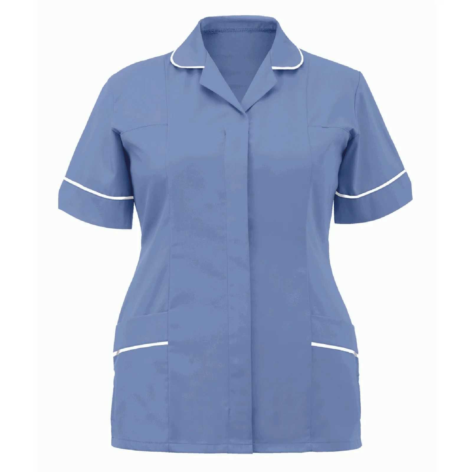 Women Nurses Tunic Uniform Clinic Carer Lapel Protective Clothing Tops Summer Ladies Plus Size Sexy Scrub Work Nurse Uniform New X250528