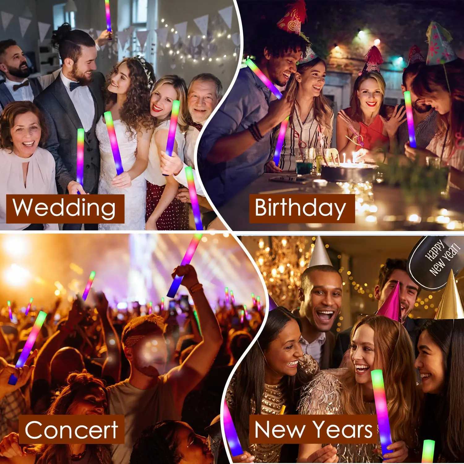 400-30PCS LED Foam Glow Sticks Glow Party Supply with 3 Modes Glow Stick for Wedding for Birthday Concert Halloween Christmas W250528