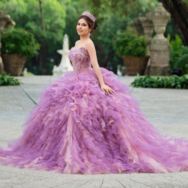 Light Lilac Pink Quinceanera Dresses Off Shoulder Ball Gown Sweet 16 Dress Beading Tiered Tull Birthday Party Vestidos 15 De Anos