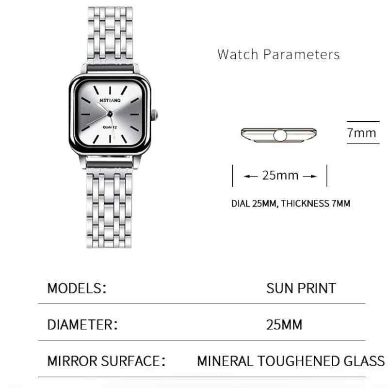 Stainless Steel Watch Womens Ins Style Simple Student Quartz Watch Casual Fashion Versatile Luxury Small Square Wristwatch XJ250527