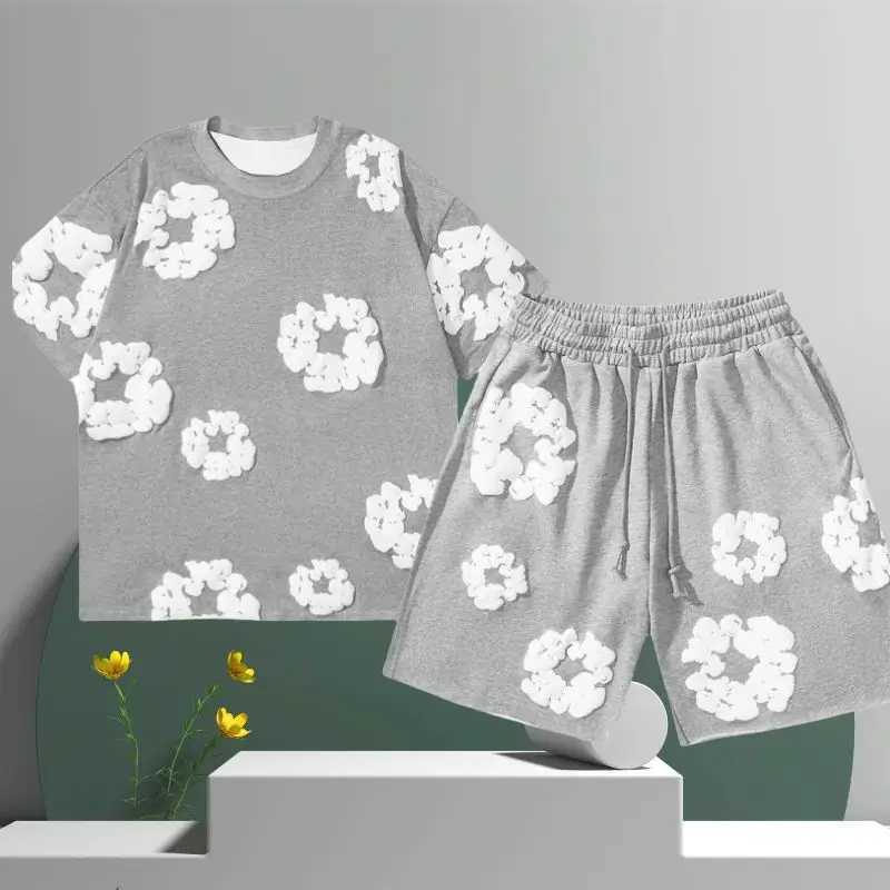The 2025 summer new mens set is a casual American 3D printed flower pattern vacation outdoor casual fashion set made of polyest X2505281