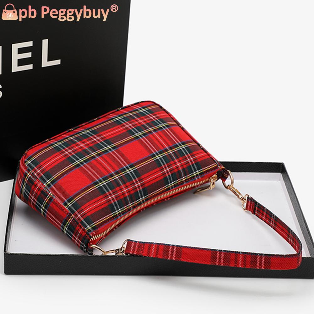 Women Fashion Handbag Large Capacity Tartan Check Striped Crossbody Bag with 2 Straps Canvas Single Shouder Bag Ladies Sling Bag