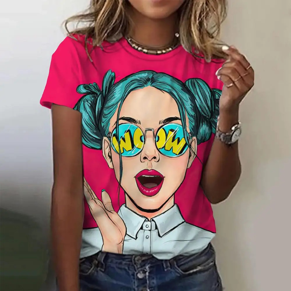 Womens TShirts Cartoon Characters Print TShirt Harajuku Vintage Short Sleeved Tees O Neck Funny Top Oversized Female Clothing 250517