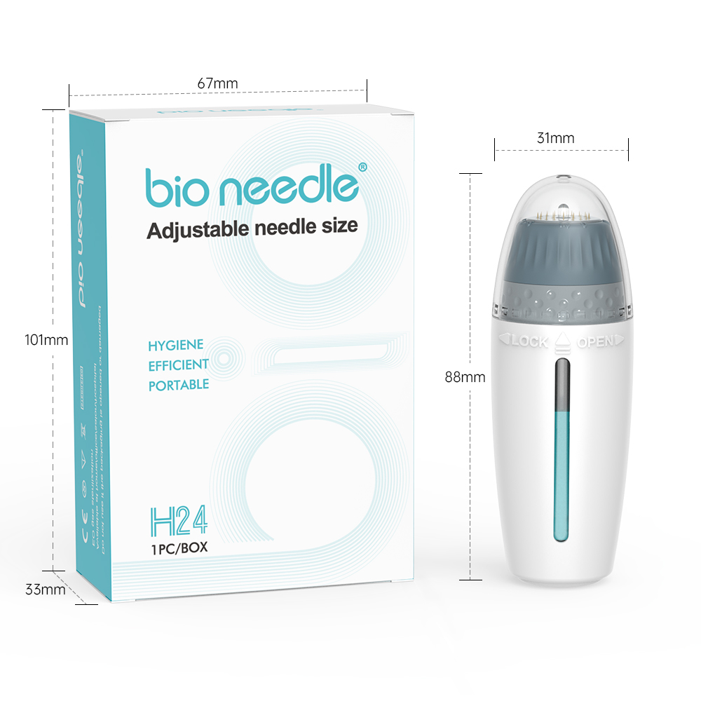 Bio Needle H24 Microneedle Stamp Therapy Adjustable Needle Size 0-1.5mm Skin Care MTS Hair Re-grworth Beard Growth
