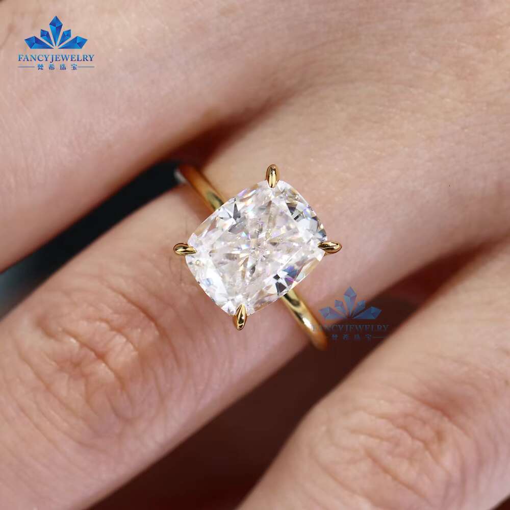2025 New Design 5CT Lab Grown Moissanite Solitaire Diamond Ring in 18K Solid Gold Long Cushion Shape Engagement Jewelry