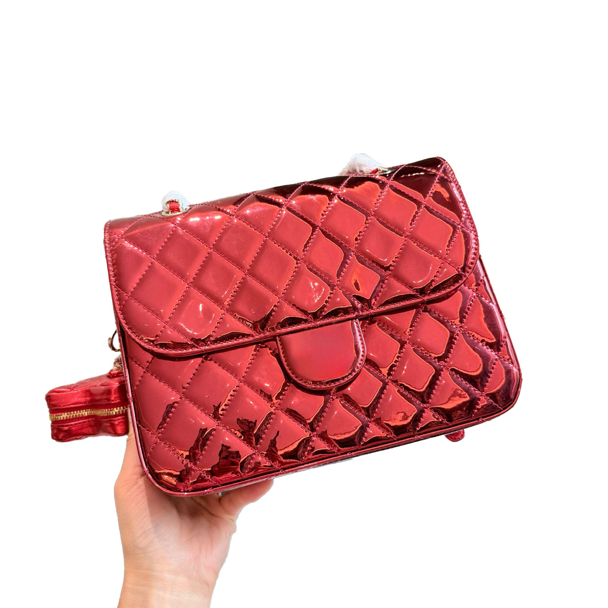 24C Silver Backpack Diamond Shaped Patent Leather Shoulder Bag Women Designer Crossbody Bag Mirror Dress Bag Five Pointed Star Pendant Change Makeup Bag Chin 23/19cm