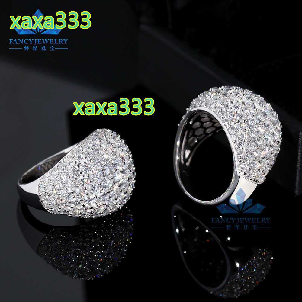 Unisex Luxury 925 Silver Fine Jewelry Iced Out Hip Hop Style Moissanite Diamond Rings with Rhodium Plating