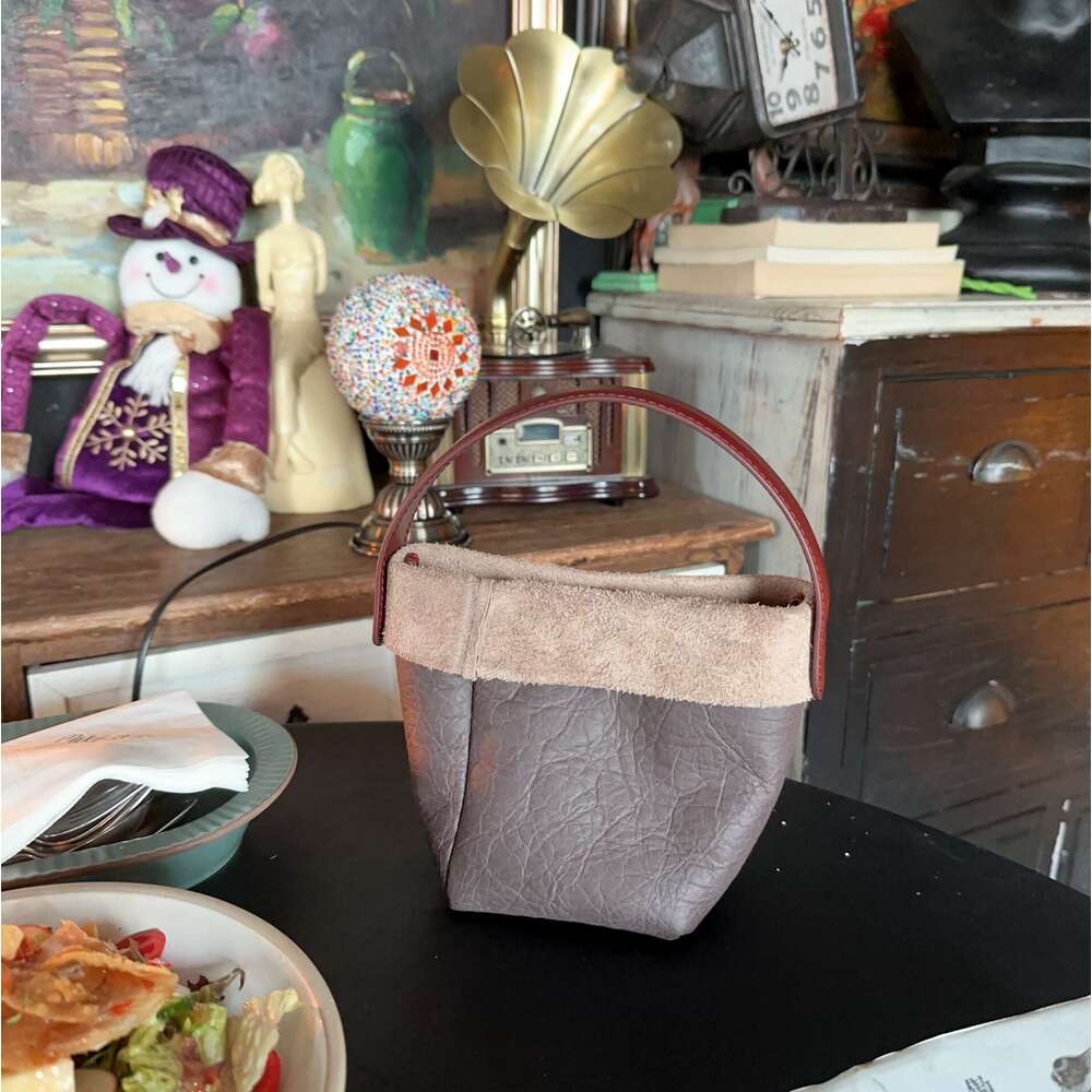 2023 Autumn Winter New High-End Bucket Genuine Leather Women's Bag Simple Large Capacity Korean Fashion Shoulder Handbag