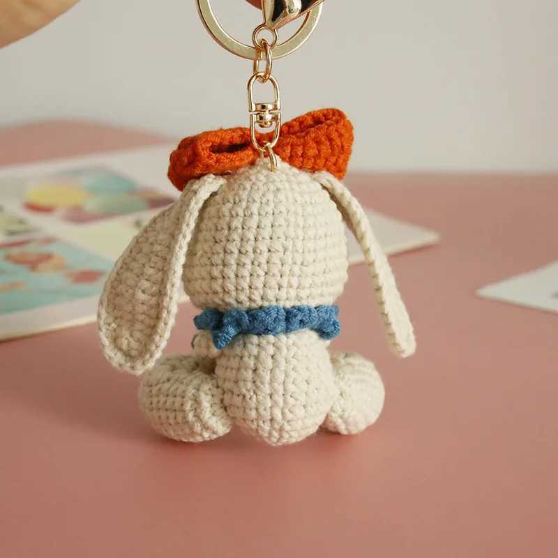 Cute Gray Rabbit Doll Crochet Keyrings Handmake Weaved Exquisite Cartoon Rabbit Keyrings For Car Keys Knitted Small Rabbit Doll X250528