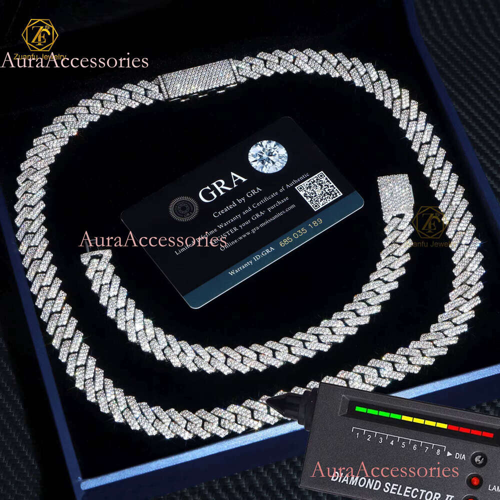 High Quality Cubana Hip Hop Jewelry 15mm Sterling Sier VVS Moissanite Dia Iced Out Cuban Link Chain Necklace for Men